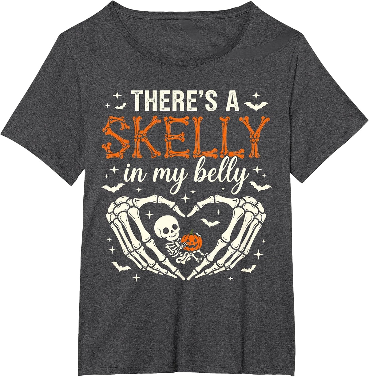 There's Skelly in My Belly Funny Skeleton Pregnant Halloween T-Shirt - Dark Heather Grey