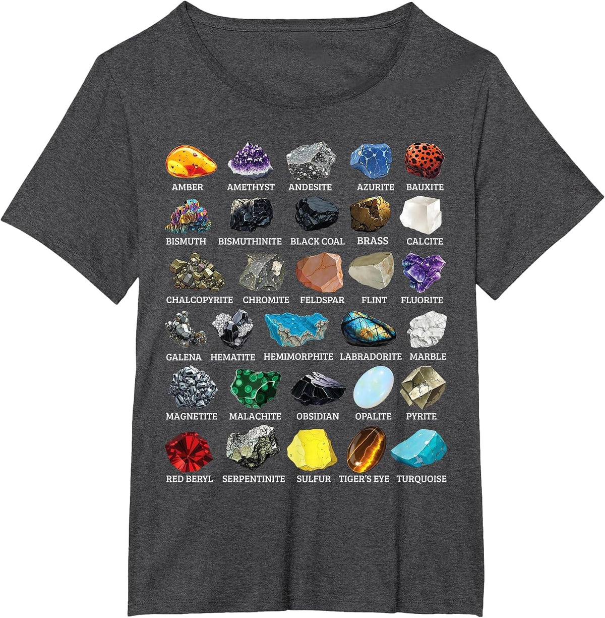 Types of Rocks & Minerals Gemology & Geology Educational T-Shirt - Dark Heather Grey