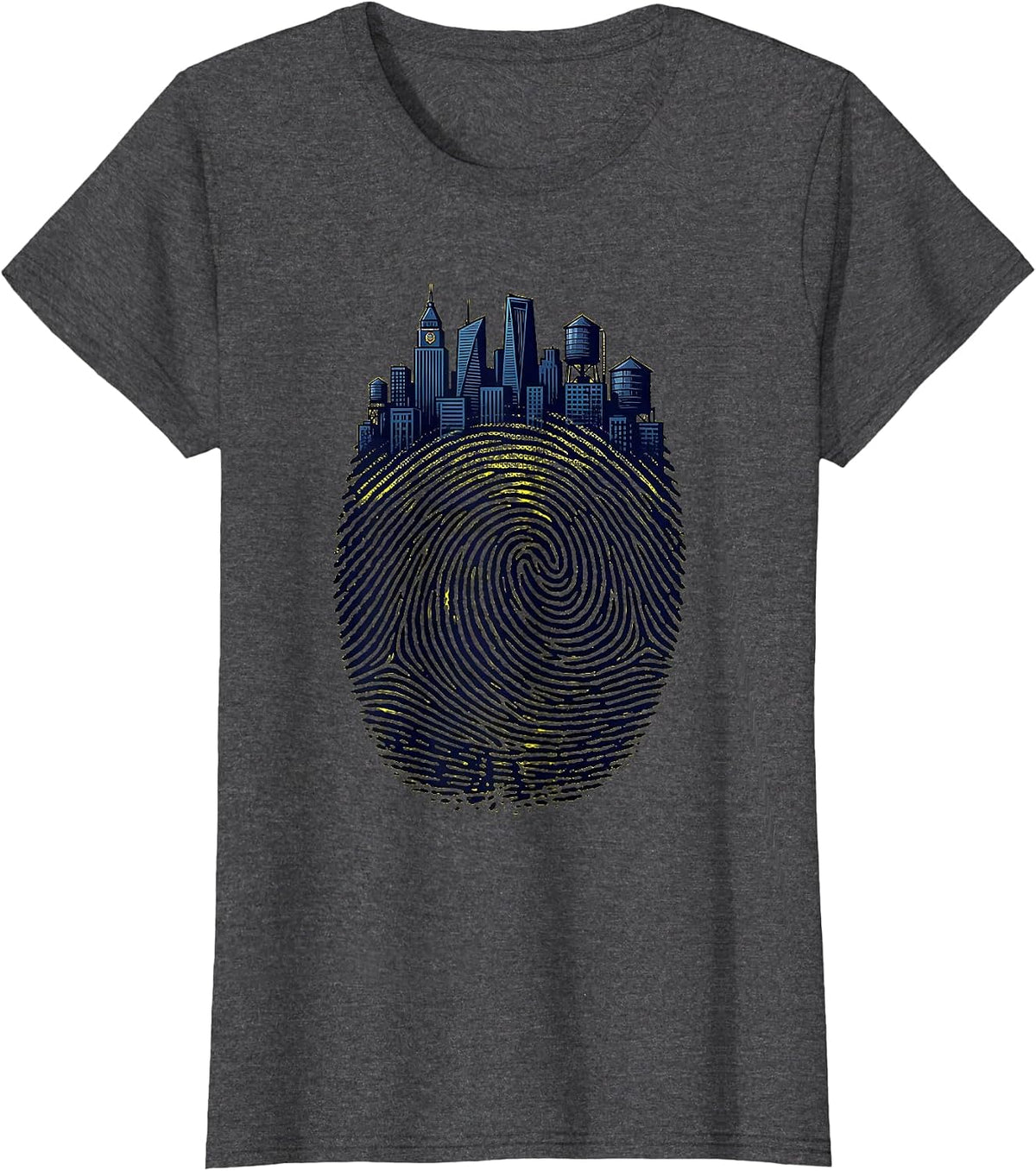 Women's Fingerprint City Skyline Urban Identity Design T-Shirt - Dark Heather Grey