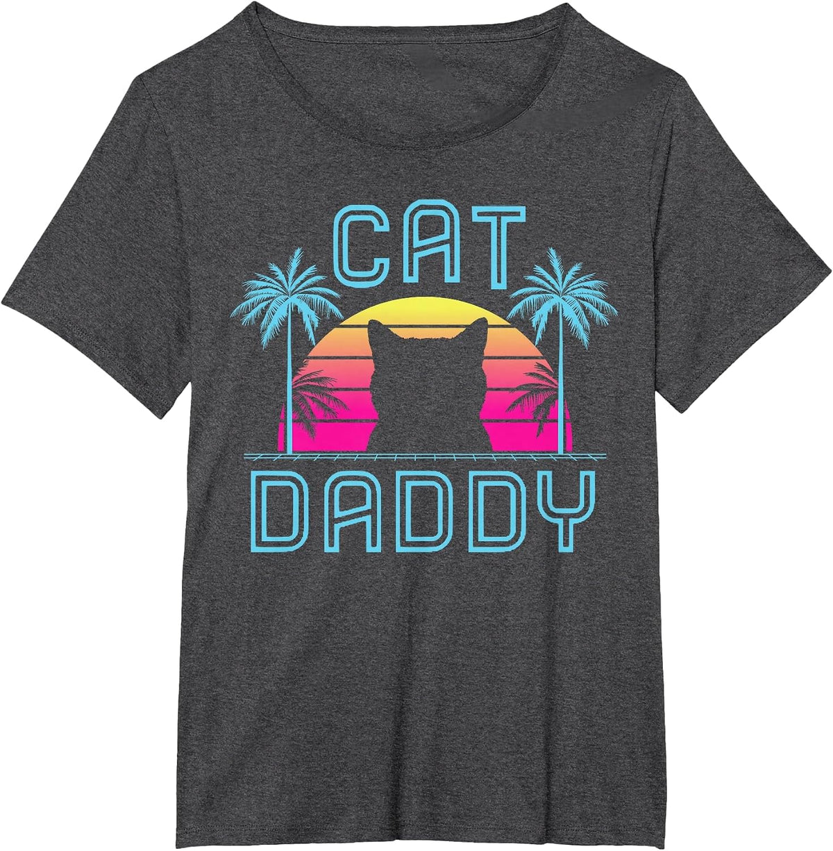 Cat Daddy Dad Fathers Day Retro Summer cat papa T-Shirt - Dark Heather Grey