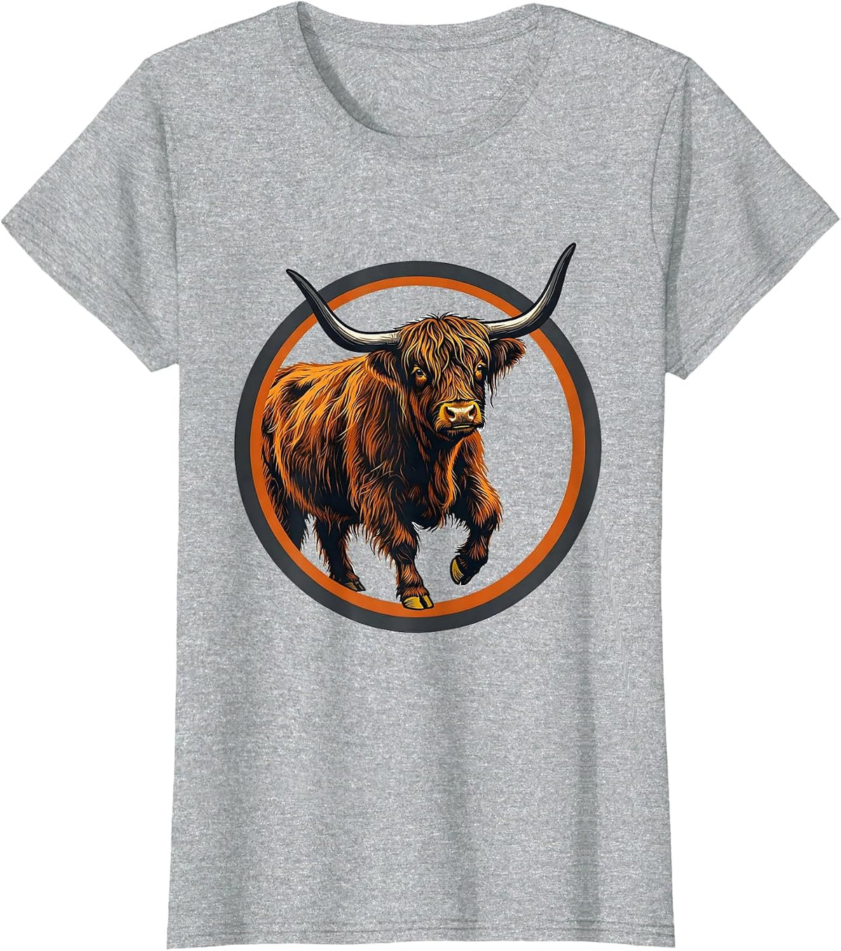 Highland Cow Screenprint Poster Farm Animal Humor T-Shirt - Heather Grey