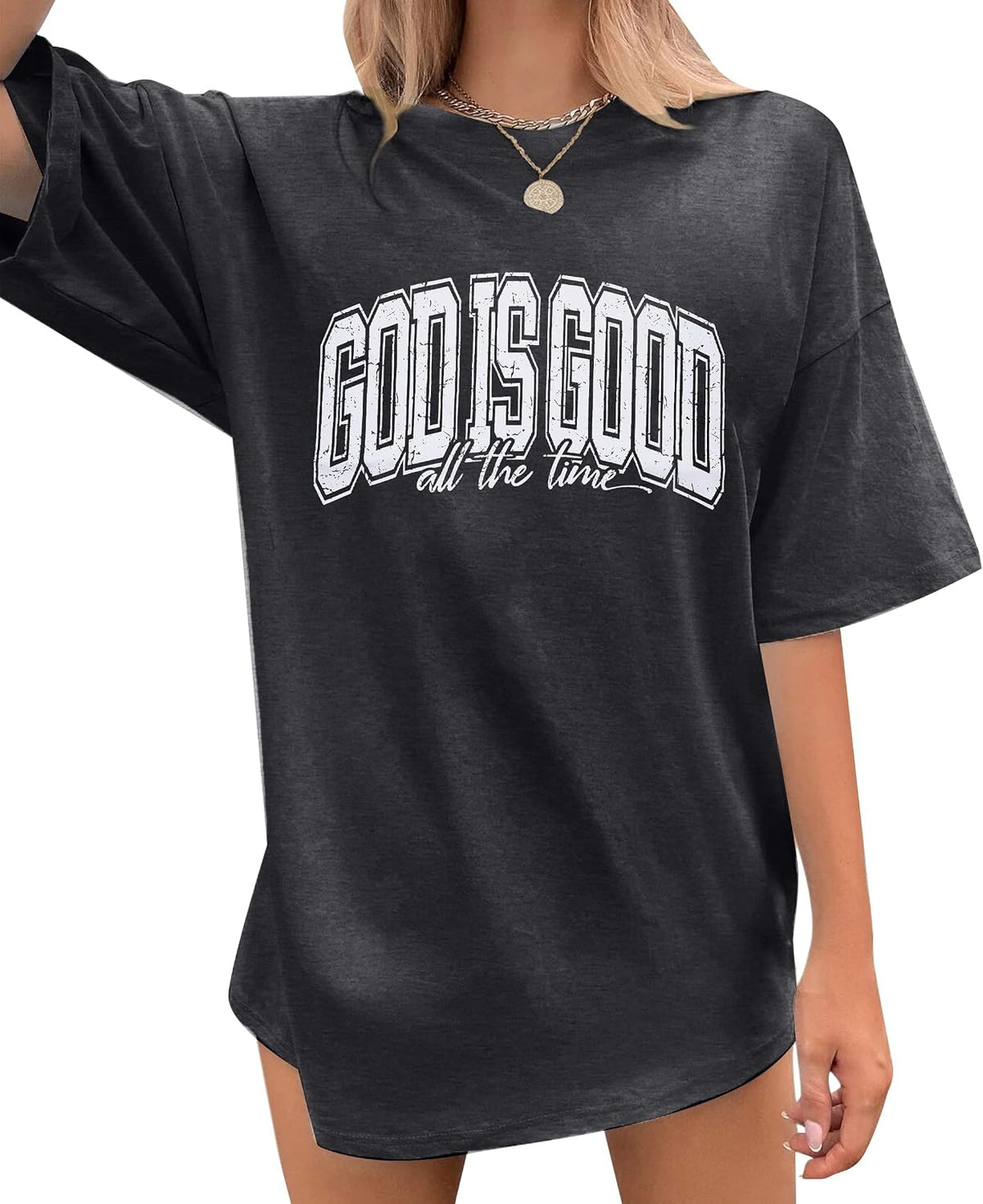 God is Good Shirt Christian Shirts for Women Oversized Jesus Tees - Gray