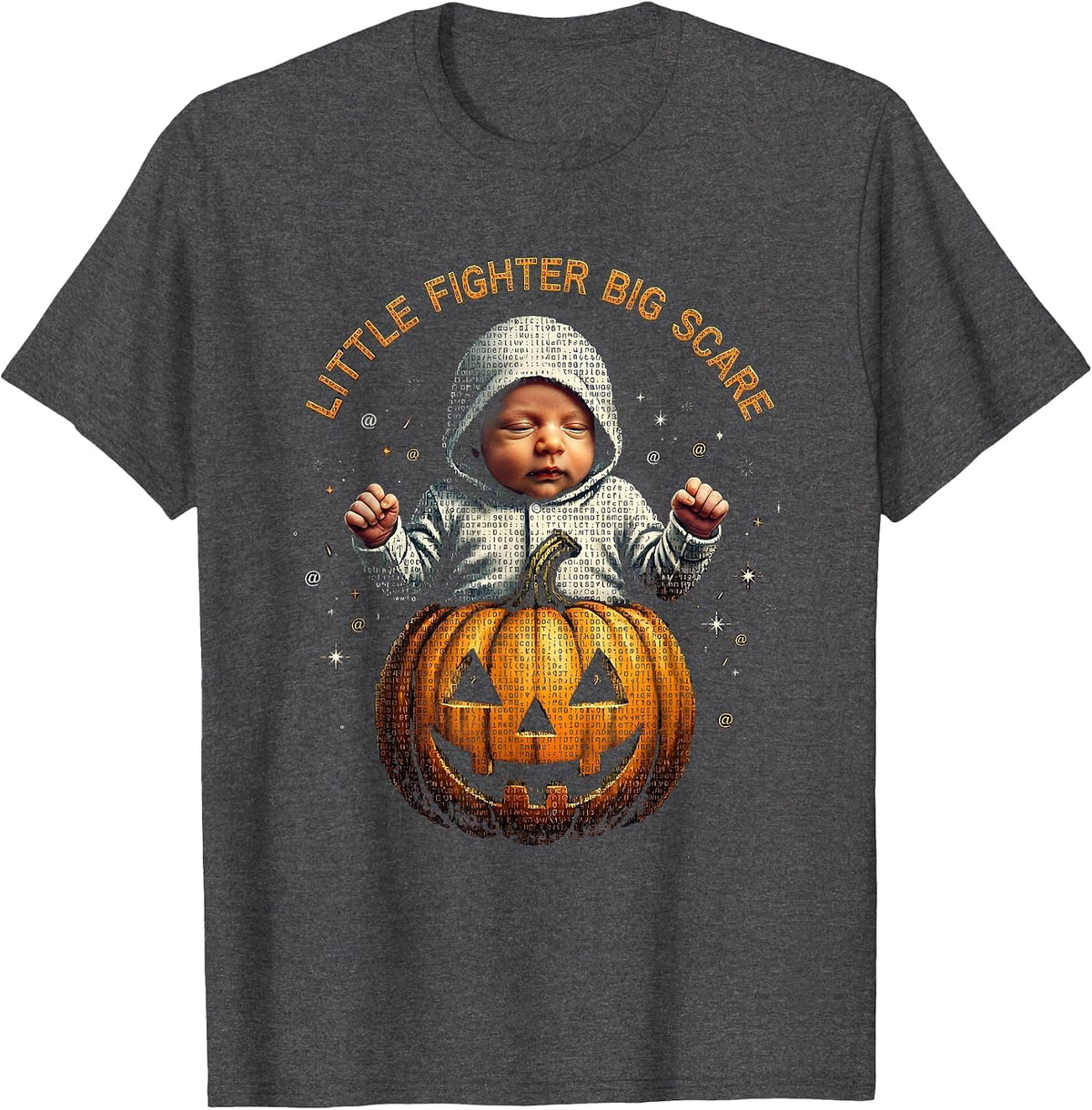 NICU Little Fighter Big Scare Halloween Design T-Shirt - Dark Heather Grey