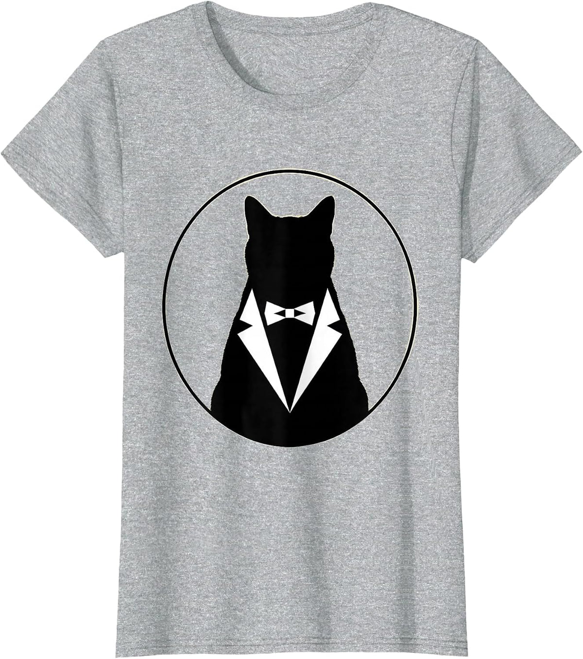 Women's Dapper Cat in Tuxedo Illustration T-Shirt - Heather Grey