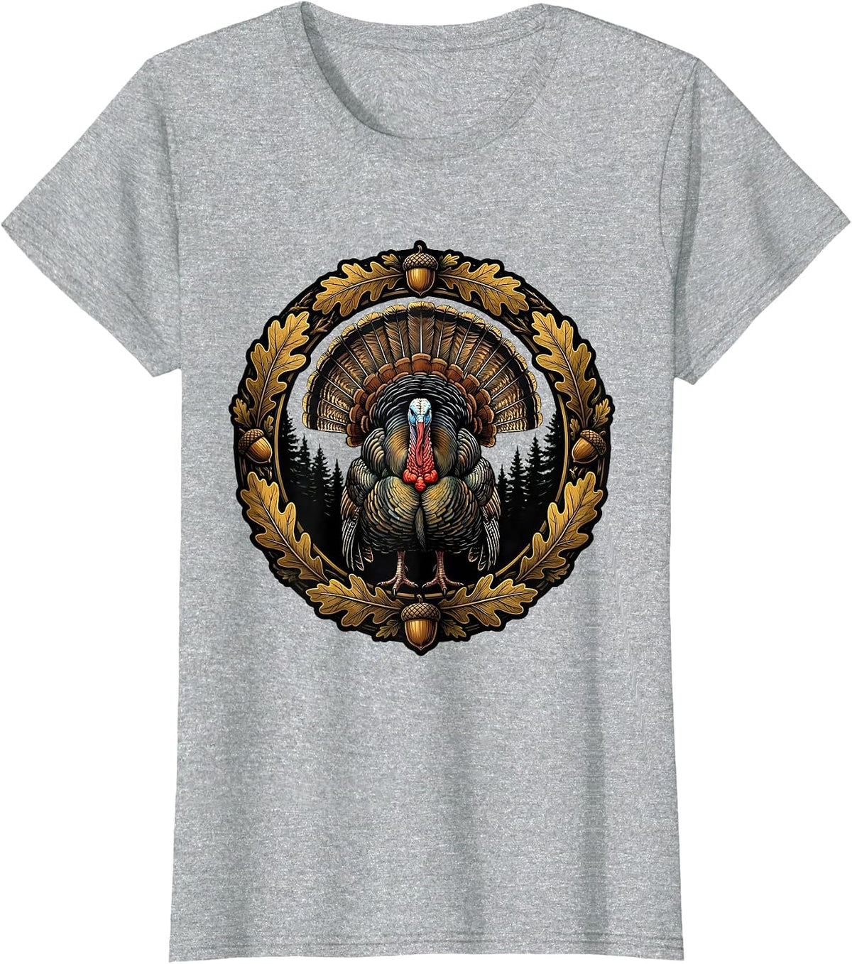 Camo Turkey Strut Forest Wildlife Graphic T-Shirt - Heather Grey