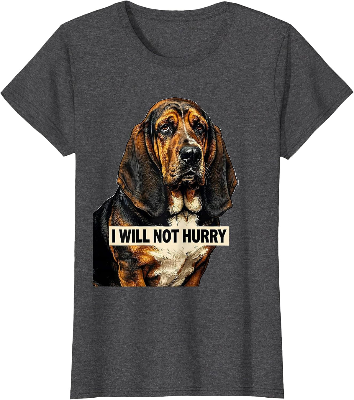Women's I Will Not Hurry Funny Basset Hound Dog Lover Dad Gift T-Shirt - Dark Heather Grey