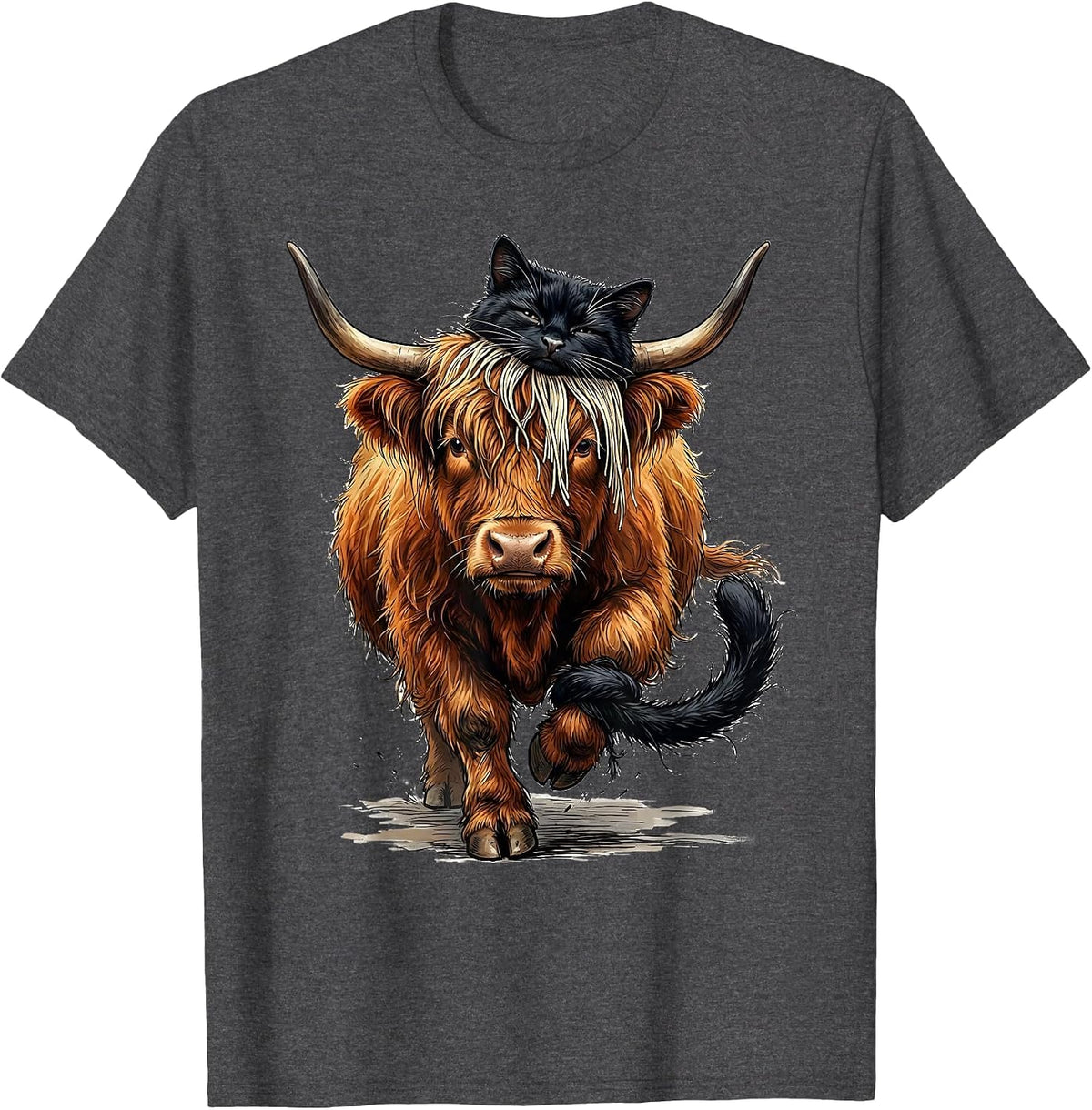 Shaggy Highland Cow Halloween Costume Humor T-Shirt - Dark Heather Grey