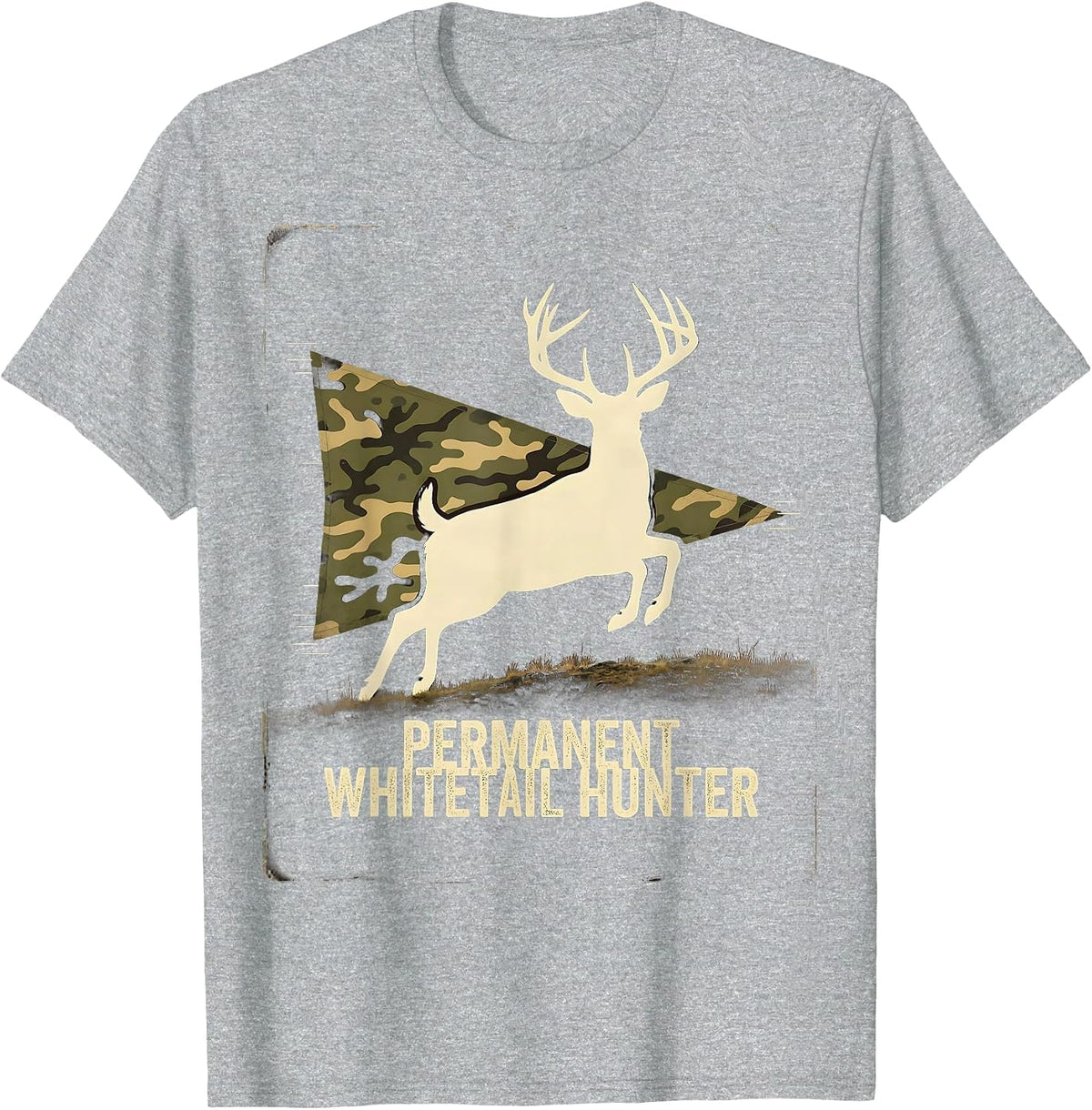 Men's Permanent Whitetail Hunter Vintage Camo Deer Hunting Dad T-Shirt - Heather Grey