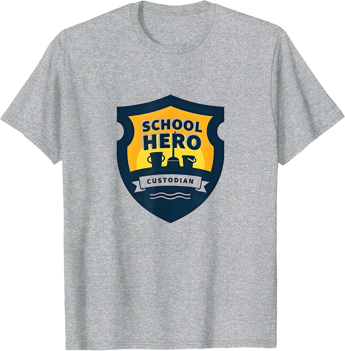 School Hero Custodian Badge Appreciation Award T-Shirt - Heather Grey