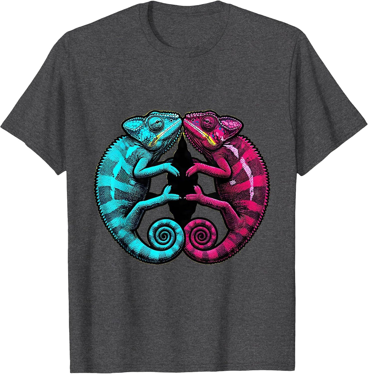 Men's Twin Day Chameleons Mirrored Reflection Design T-Shirt - Dark Heather Grey