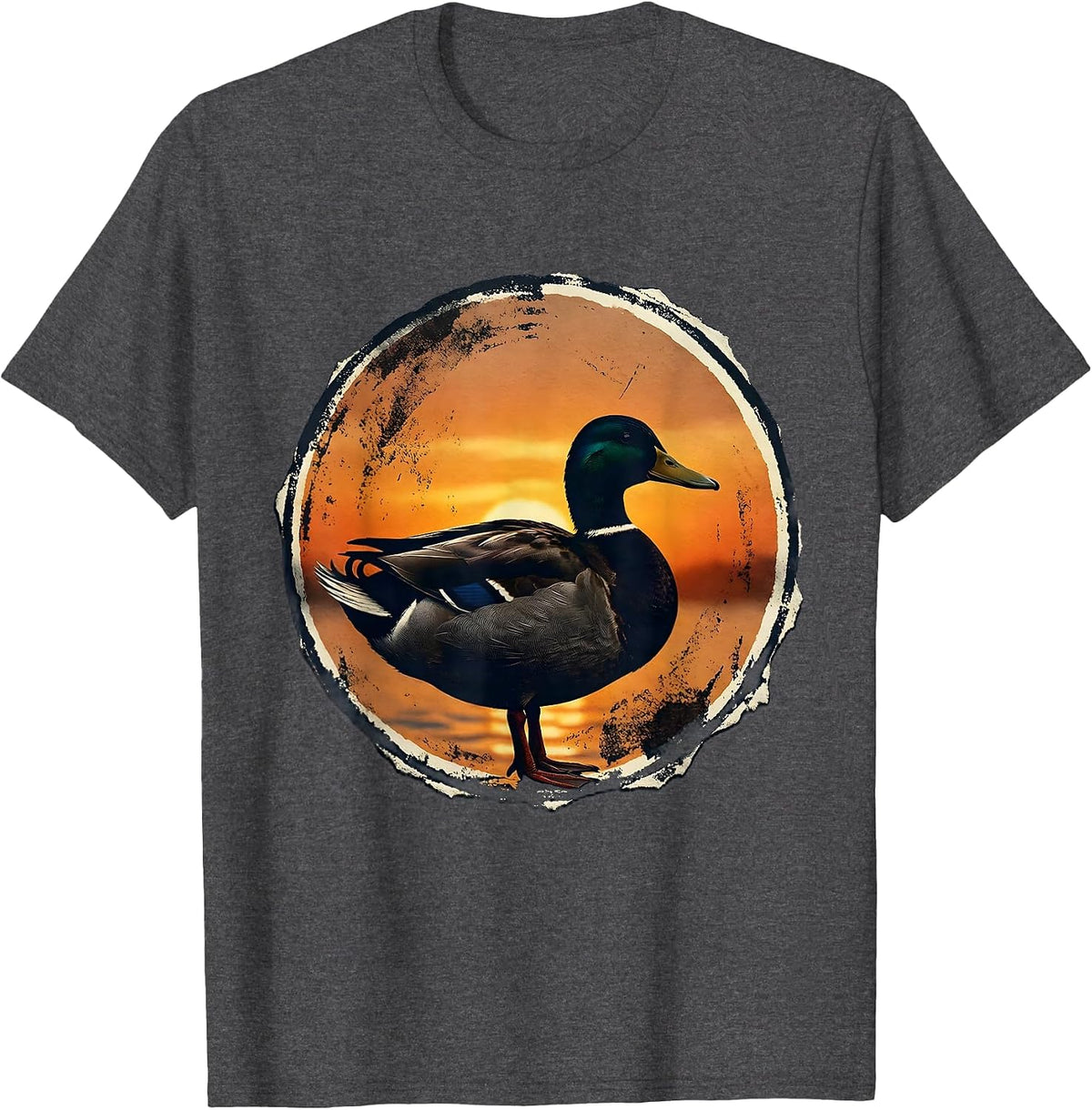 Men's Duck Silhouette Sunset Nature Graphic T-Shirt - Dark Heather Grey