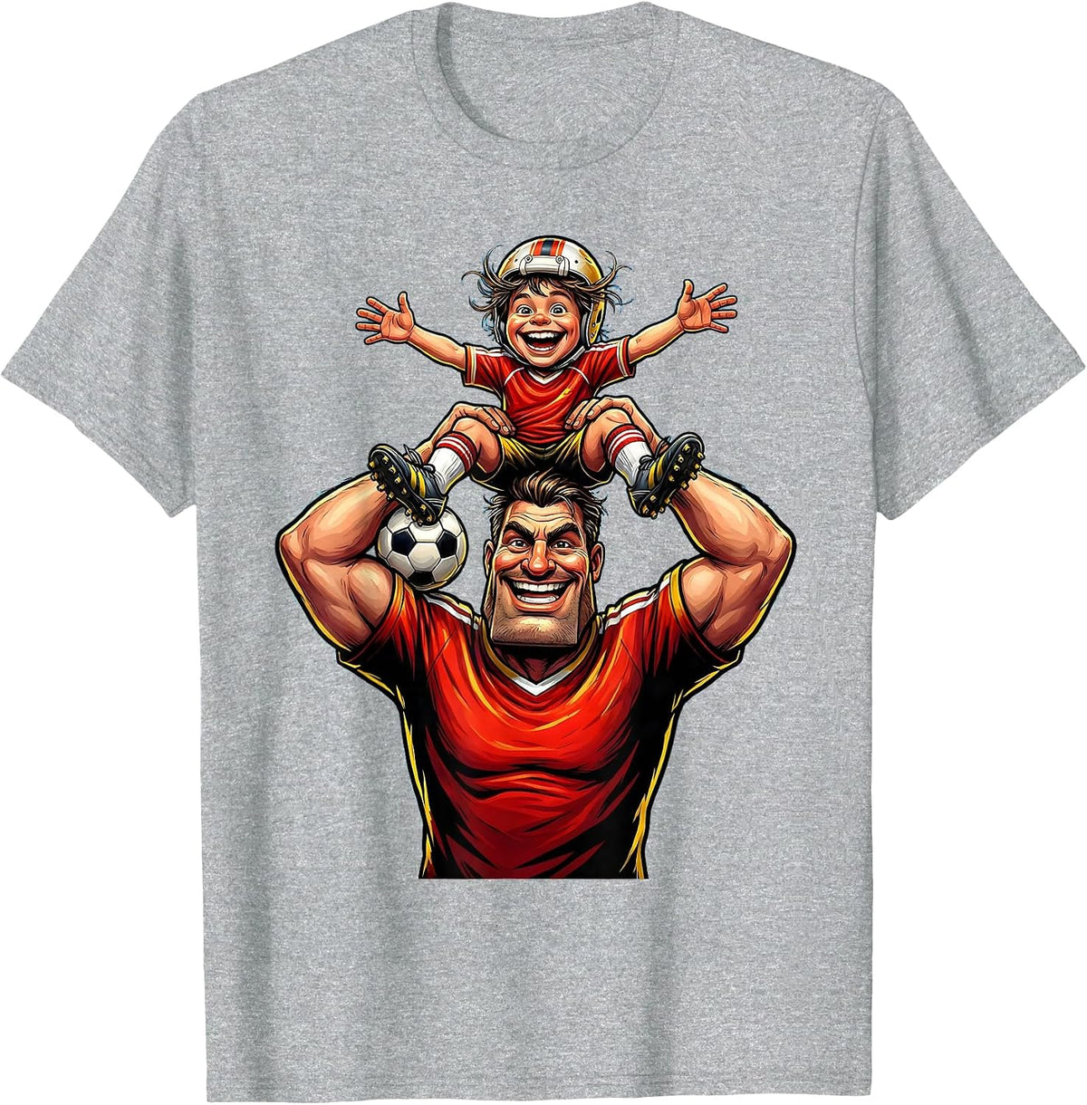 Men's Soccer Dad Lifting Young Player Celebration T-Shirt - Heather Grey