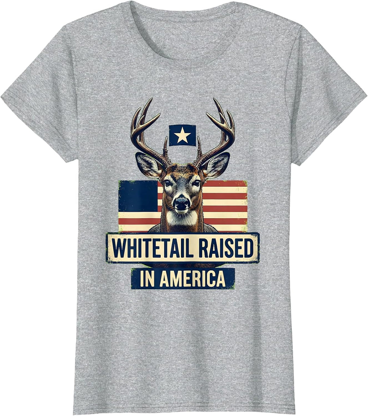 Whitetail Raised In America Patriotic Deer Hunting Hunter T-Shirt - Heather Grey