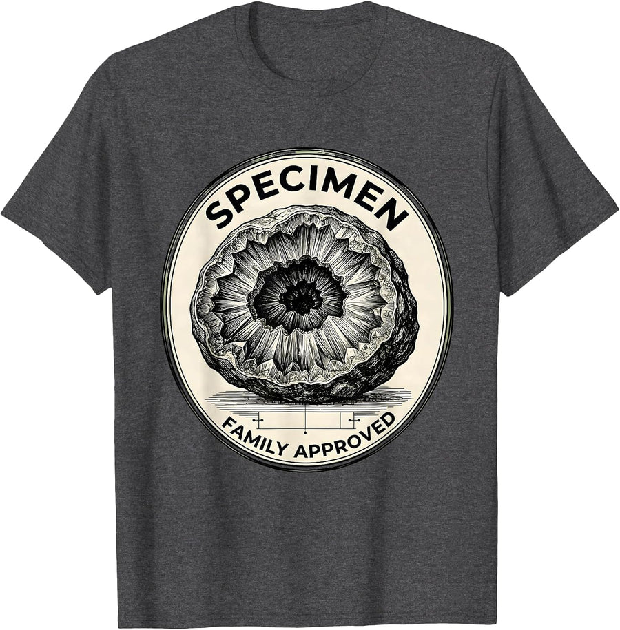 Men's Specimen Family Approved Botanical Geode Rock Collector T-Shirt - Dark Heather Grey