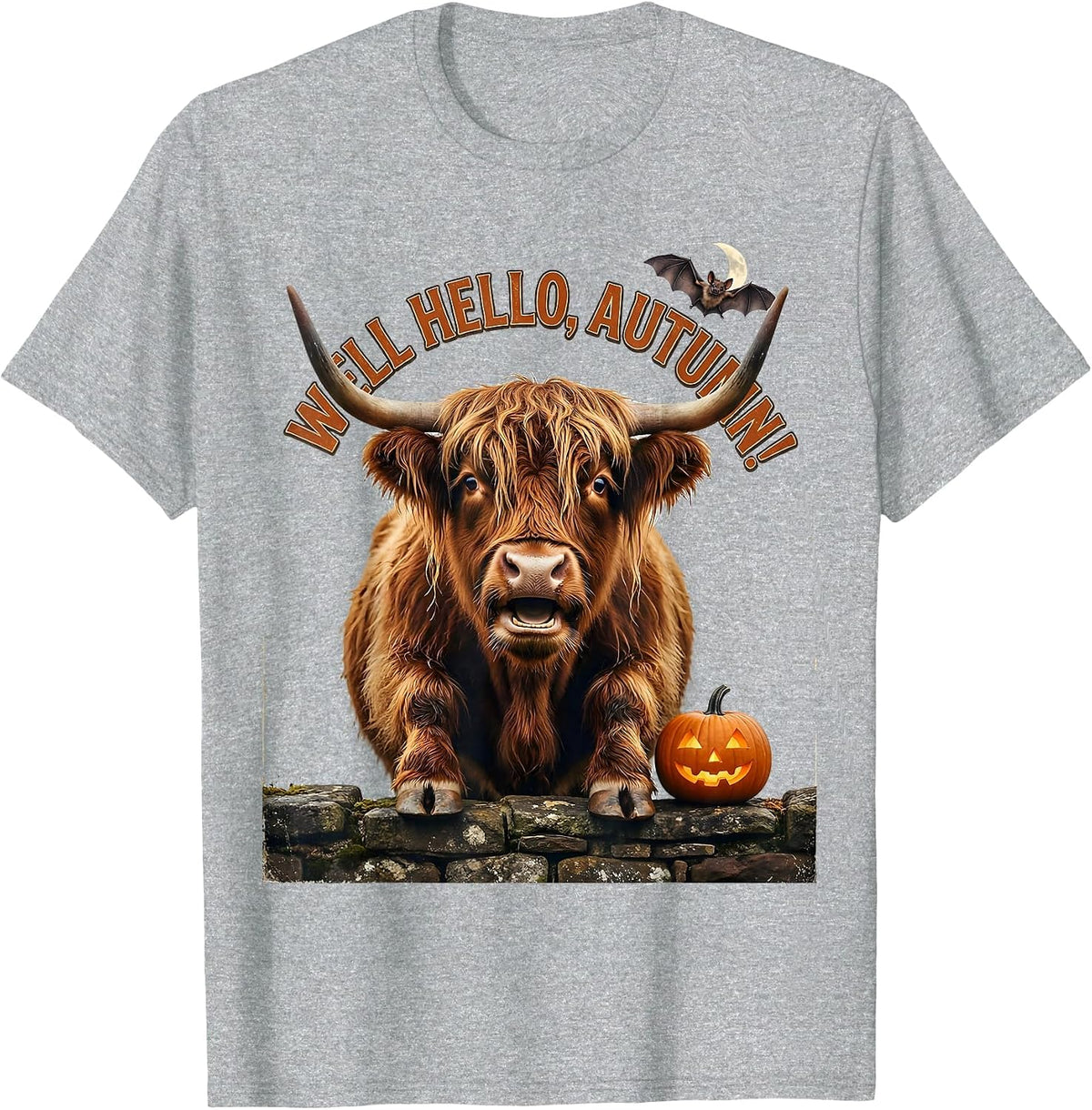 Men's Well Hello, Autumn! Vintage Highland Cow Fall Halloween T-Shirt - Heather Grey
