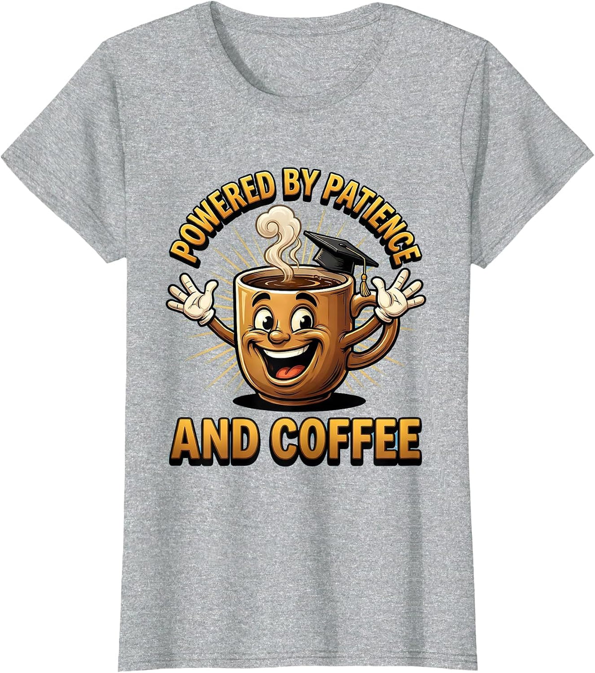 Women's Powered by Patience and Coffee Sped Teacher T-Shirt - Heather Grey