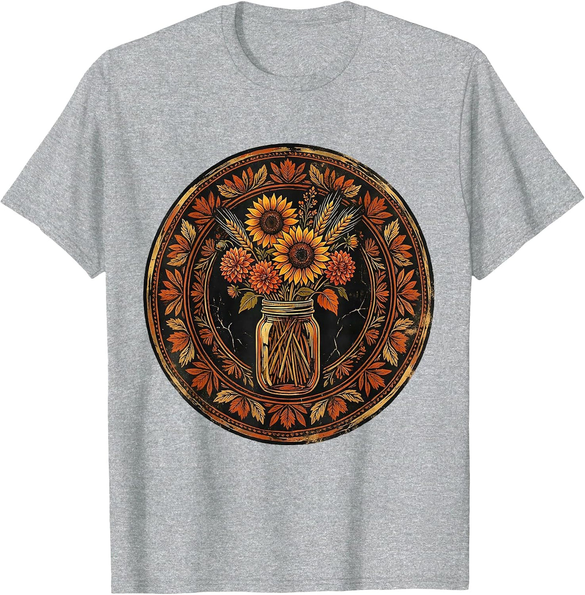 Men's Autumn Wildflowers Mason Jar Thanksgiving Graphic T-Shirt - Heather Grey