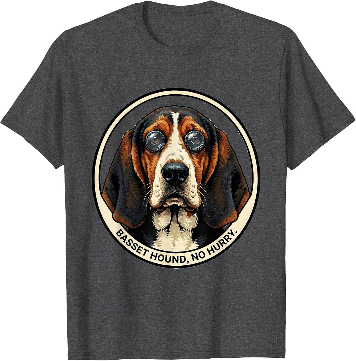 Men's Basset Hound No Hurry Funny Dog Lover Breed Portrait T-Shirt - Dark Heather Grey