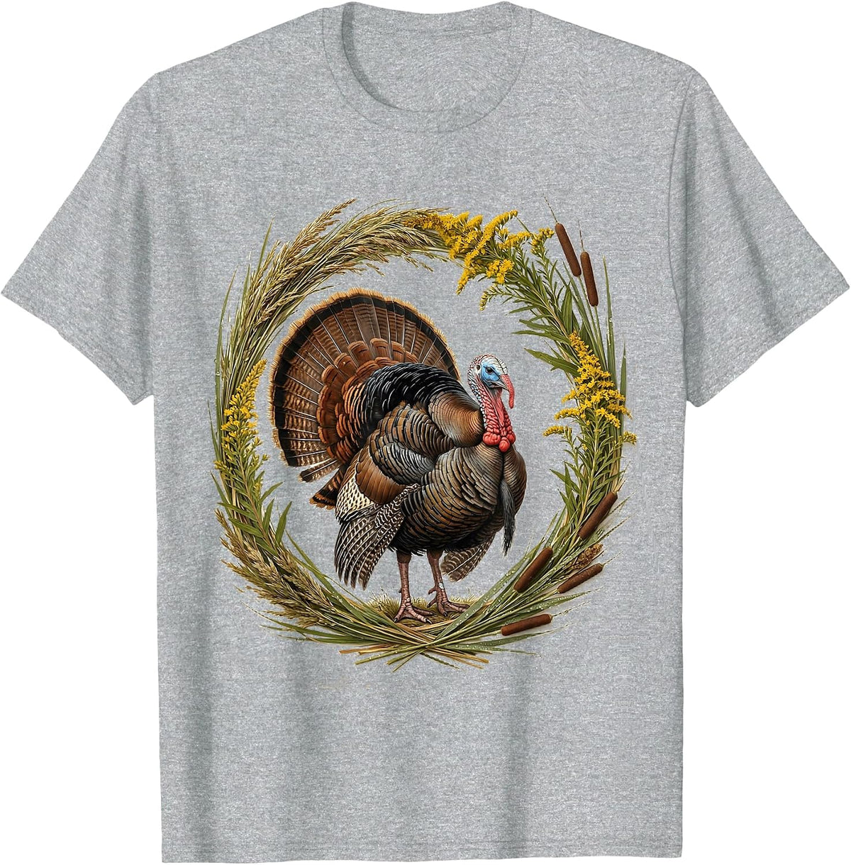 Men's Turkey Strutting Through Misty Morning Field T-Shirt - Heather Grey