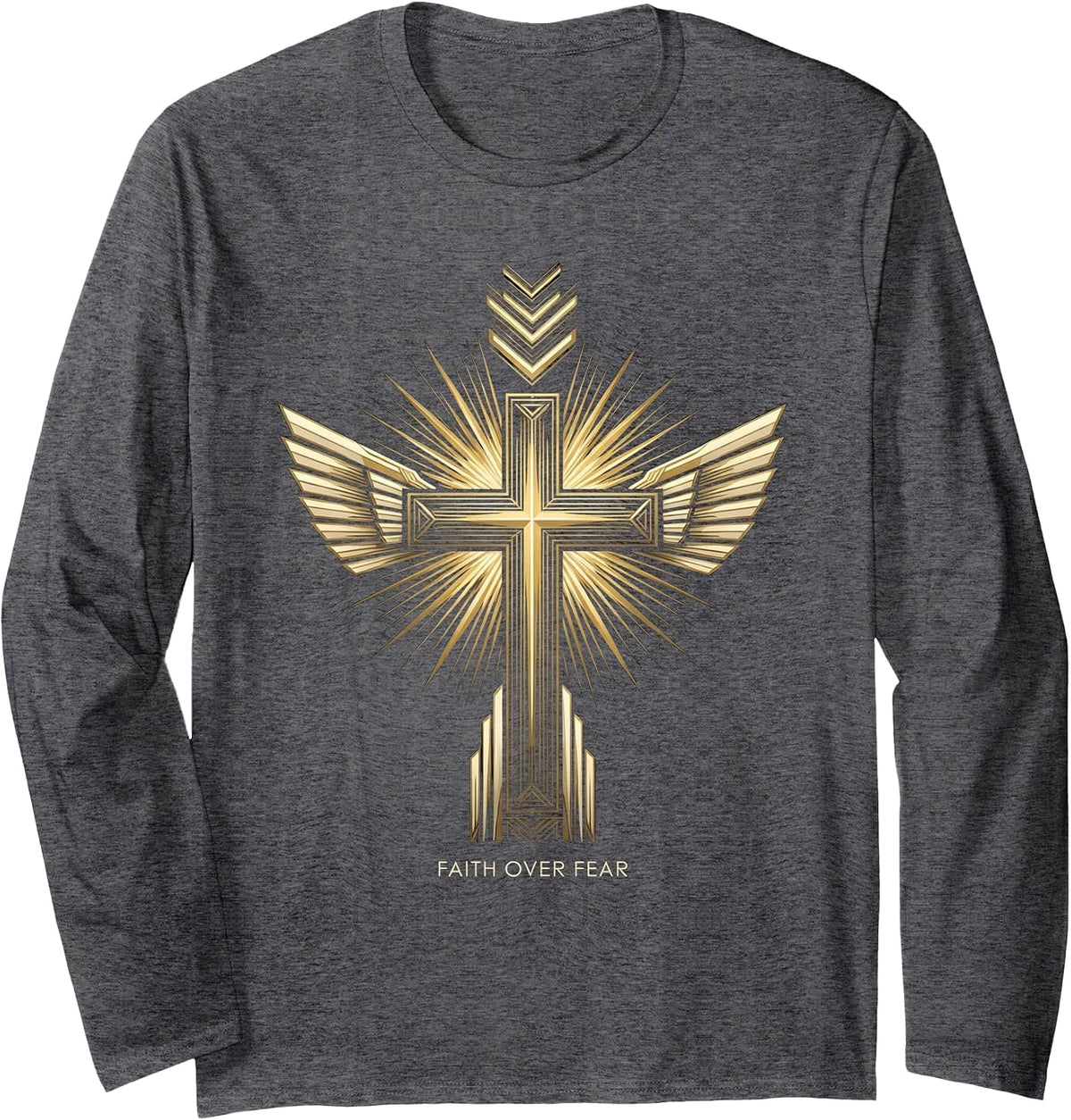Faith Over Fear Inspirational Christian Design Long Sleeve T-Shirt - Adult Unisex Dark Heather Grey