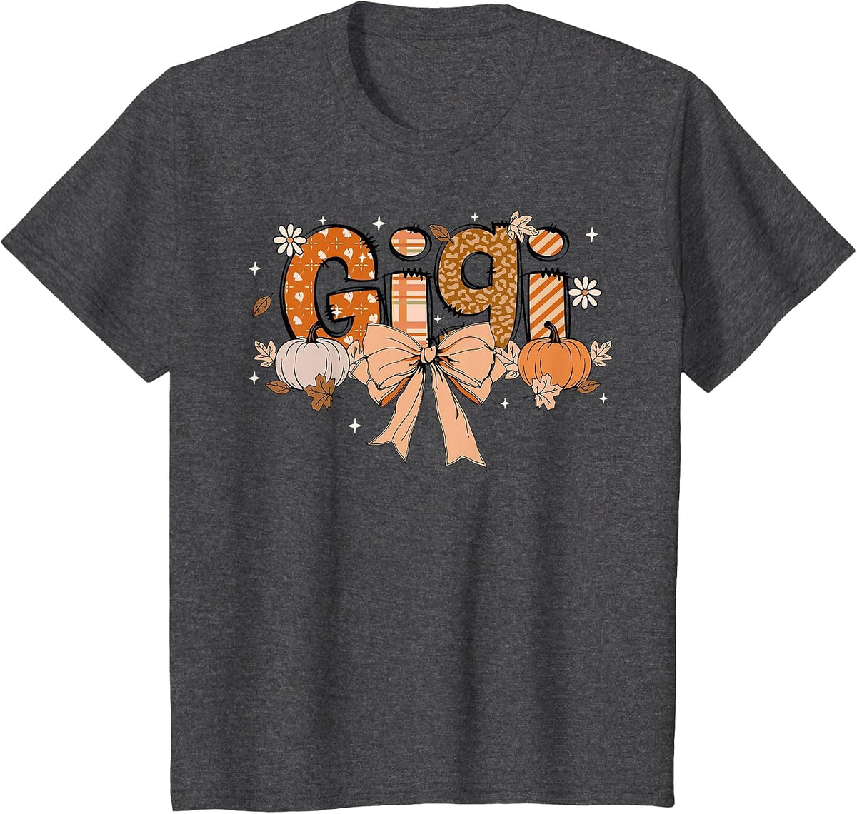 Gigi Pumpkin Fall Coquette Bow Thanksgiving Mom Women T-Shirt - Dark Heather Grey