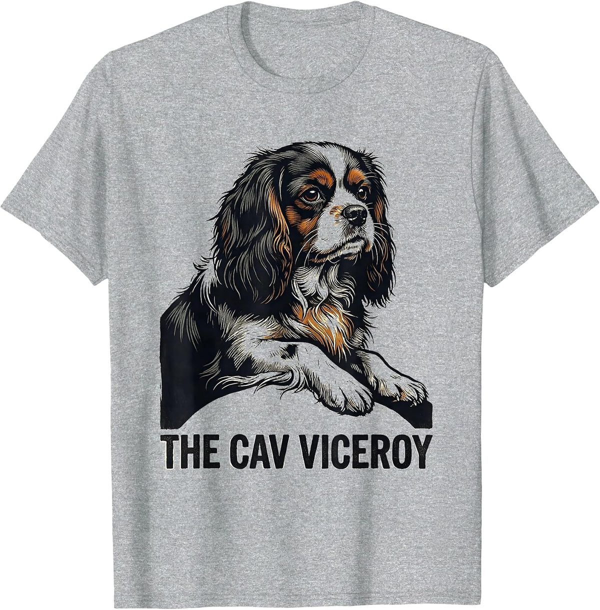 Men's The Cav Viceroy Linocut Cavalier King Charles Spaniel Dad T-Shirt - Heather Grey