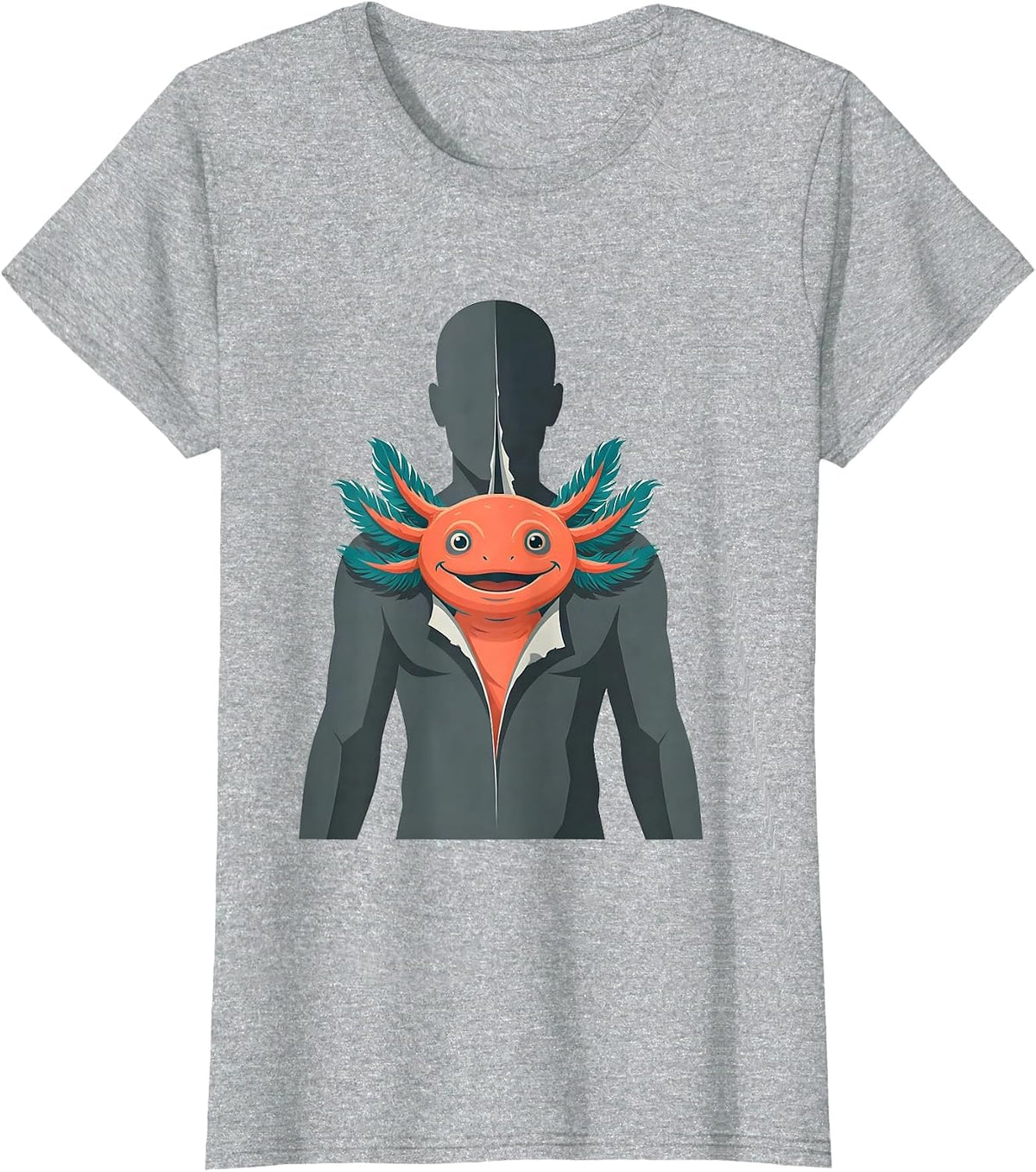 Axolotl Inside Human Costume Reveal Halloween Joke T-Shirt - Heather Grey