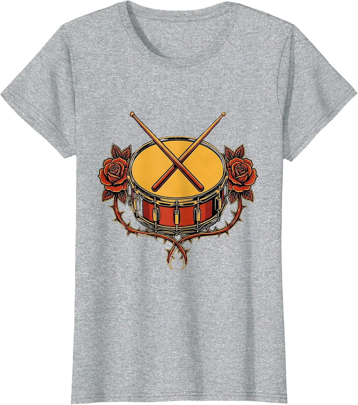 Crossed Drumsticks Snare Drum Musician Graphic T-Shirt - Heather Grey