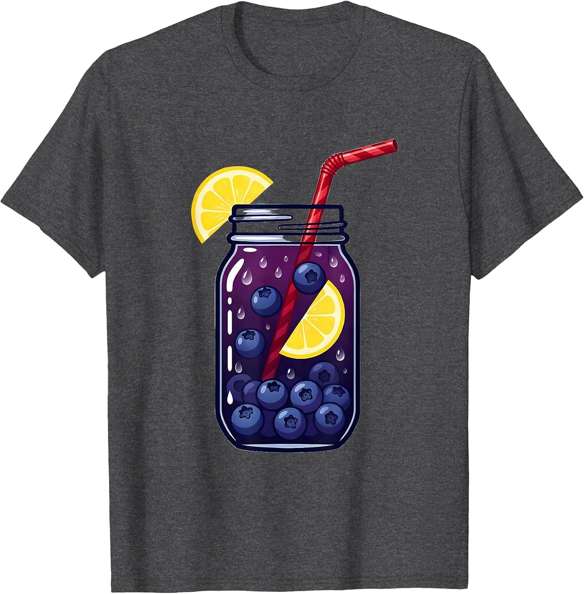 Men's Blueberry Lemonade Mason Jar Summer Design T-Shirt - Dark Heather Grey