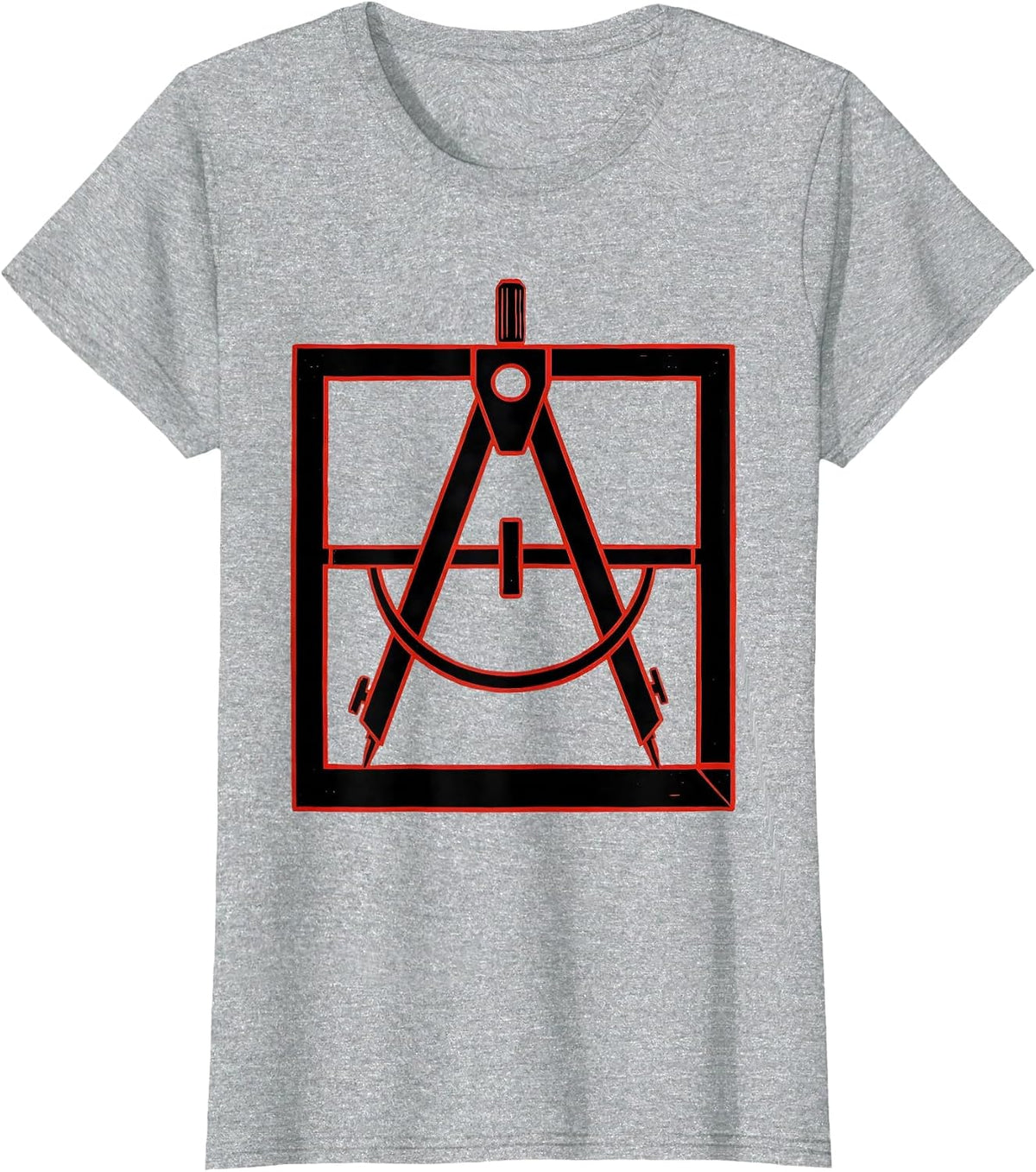 Women's Square and Compass Stencil Graphic Freemason Fraternal Pride T-Shirt - Heather Grey