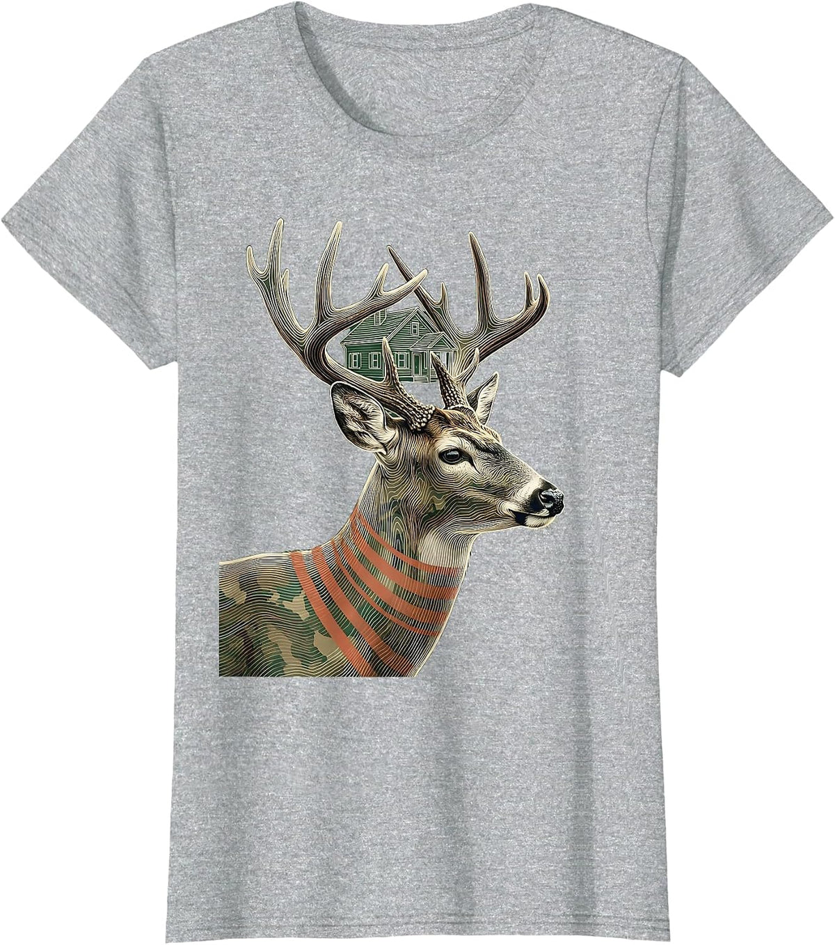 Whitetail Buck Topographic Contour Hunting Dad Gift T-Shirt - Heather Grey