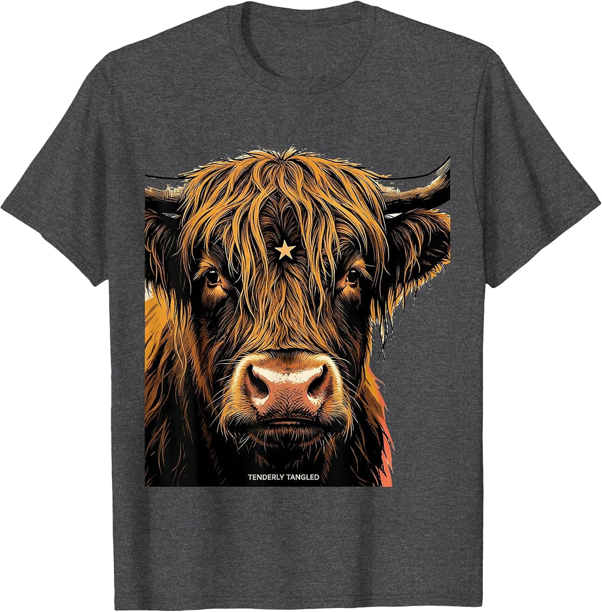 Tenderly Tangled Cute Highland Cow Funny Animal Lover T-Shirt - Dark Heather Grey