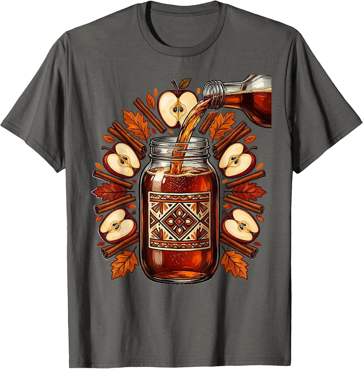 Thanksgiving Apple Cider Mason Jar Illustration T-Shirt - Asphalt Grey