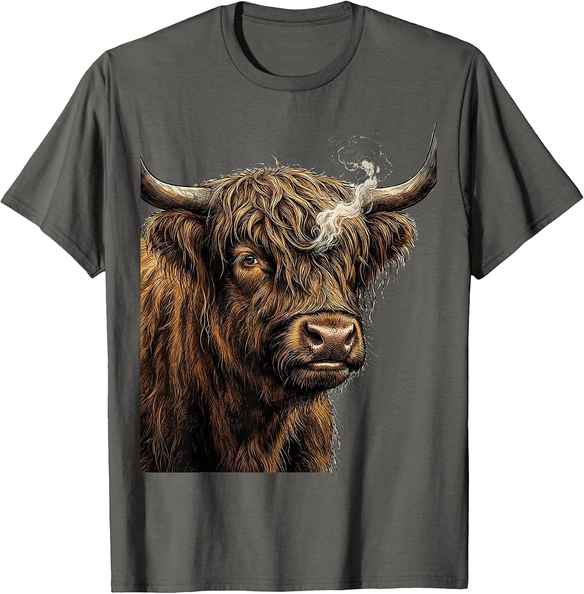 Men's Highland Cow Funny Cute Cow Lover Graphic T-Shirt - Asphalt Grey