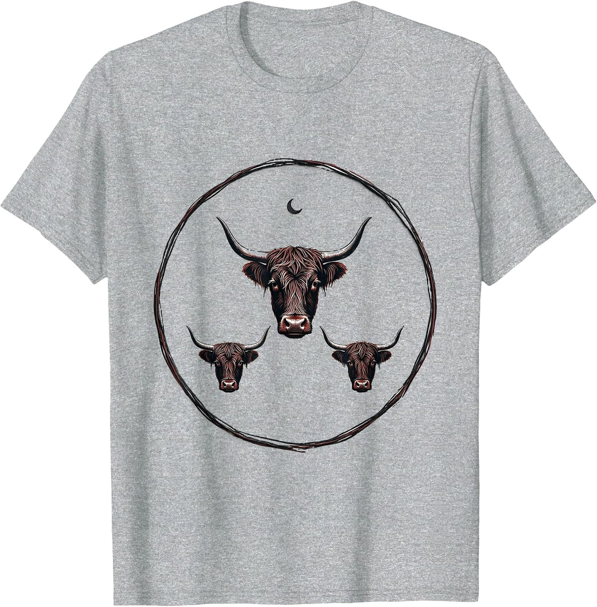 Men's Thin Highland Cow Ring Minimalist Holiday Cow Lover Gift T-Shirt - Heather Grey