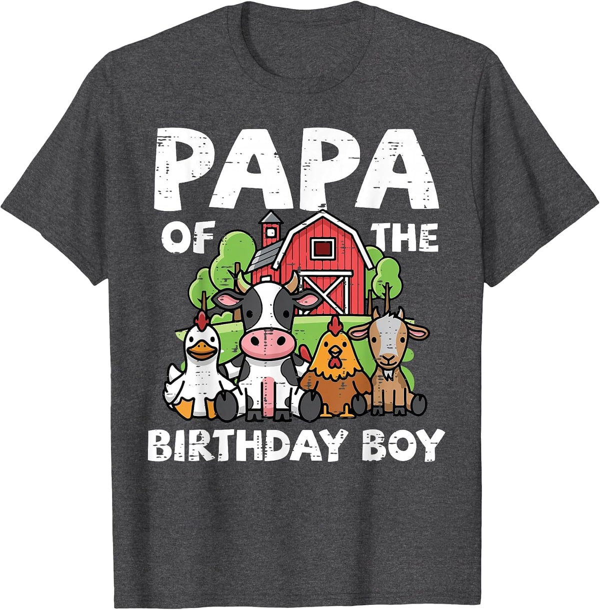 Papa of Birthday Boy Farm Animals Family Party Dad Men T-Shirt - Dark Heather Grey