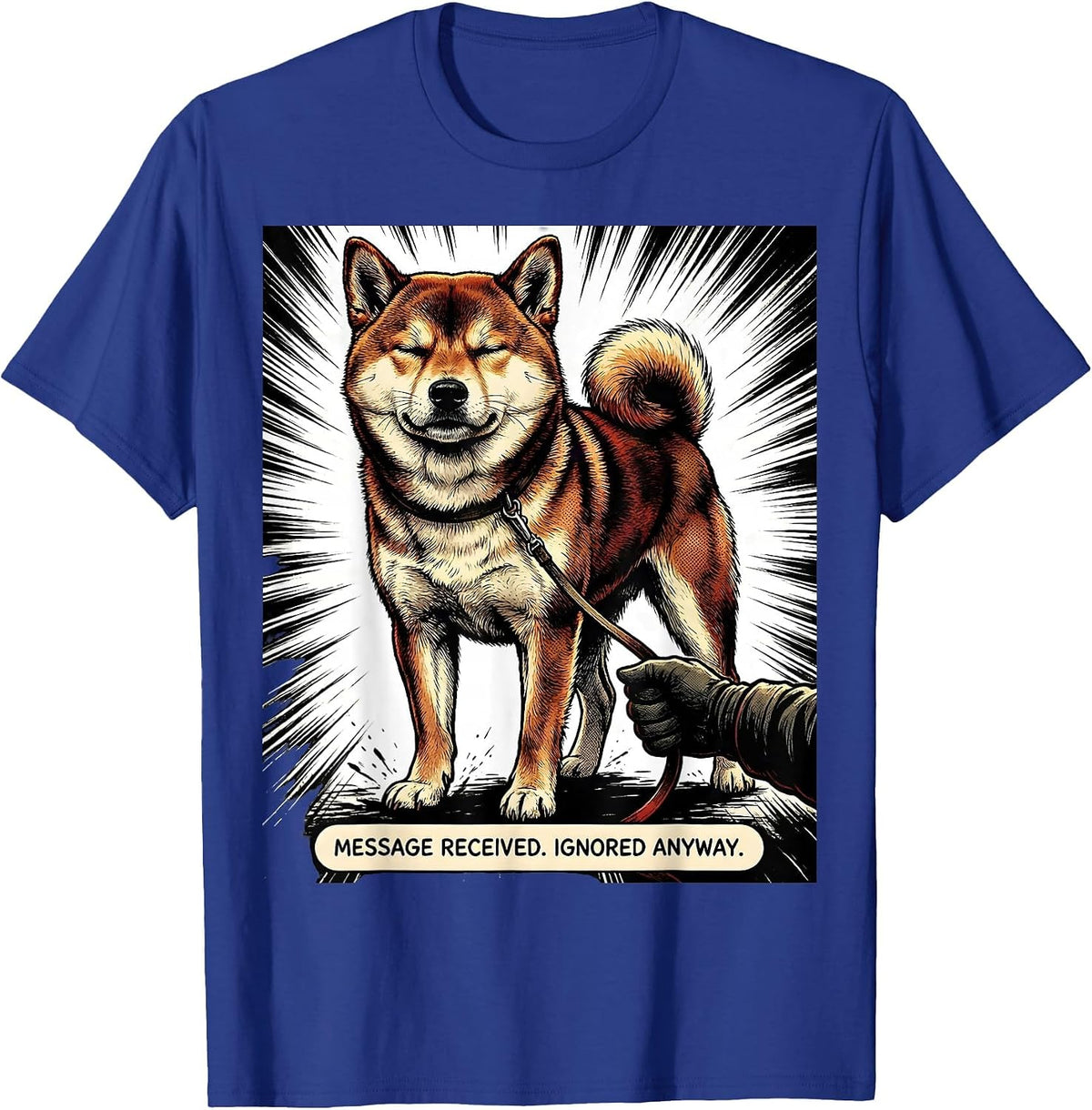 Message Received Ignored Anyway Comic Book Shiba Inu Dog T-Shirt - Royal Blue