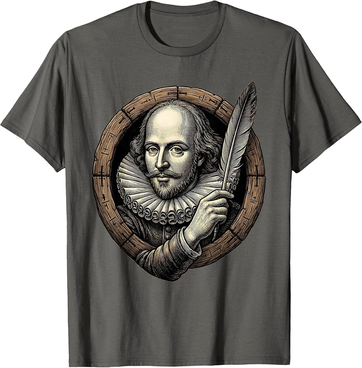 Shakespeare Bust Literary Humor Theater Fan Gift T-Shirt - Asphalt Grey