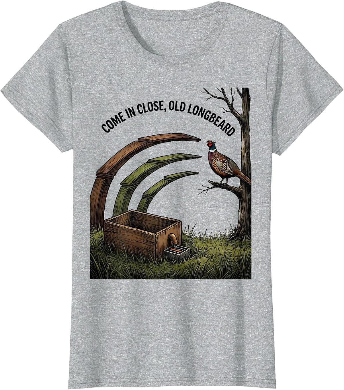 Come In Close, Old Longbeard Funny Turkey Hunting Season T-Shirt - Heather Grey