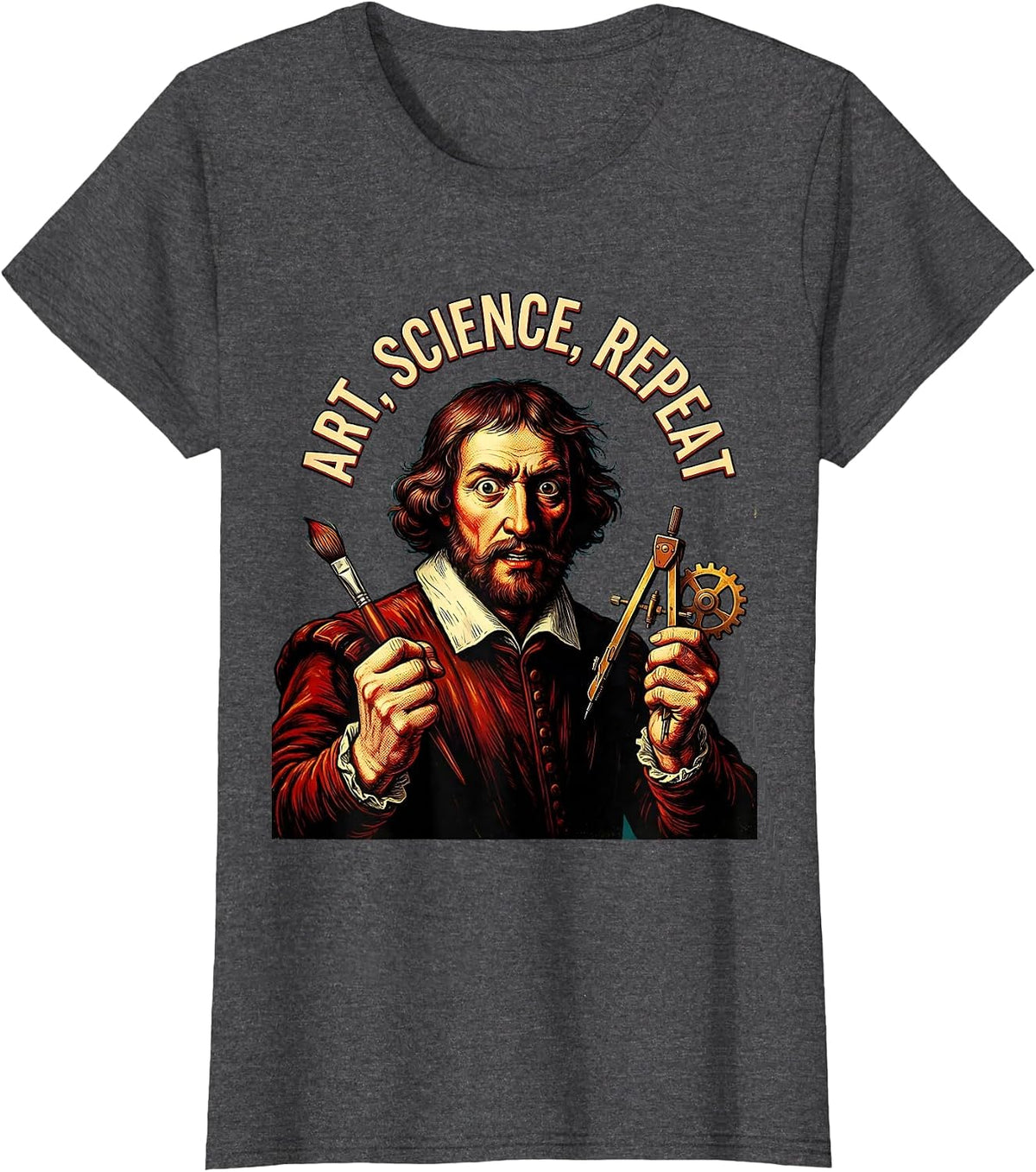 Women's Art Science Repeat Renaissance Men Design T-Shirt - Dark Heather Grey