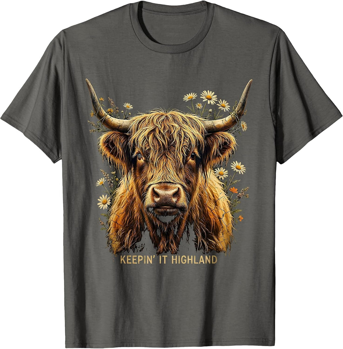 Keepin' It Highland Cute Highland Cow Design T-Shirt - Asphalt Grey