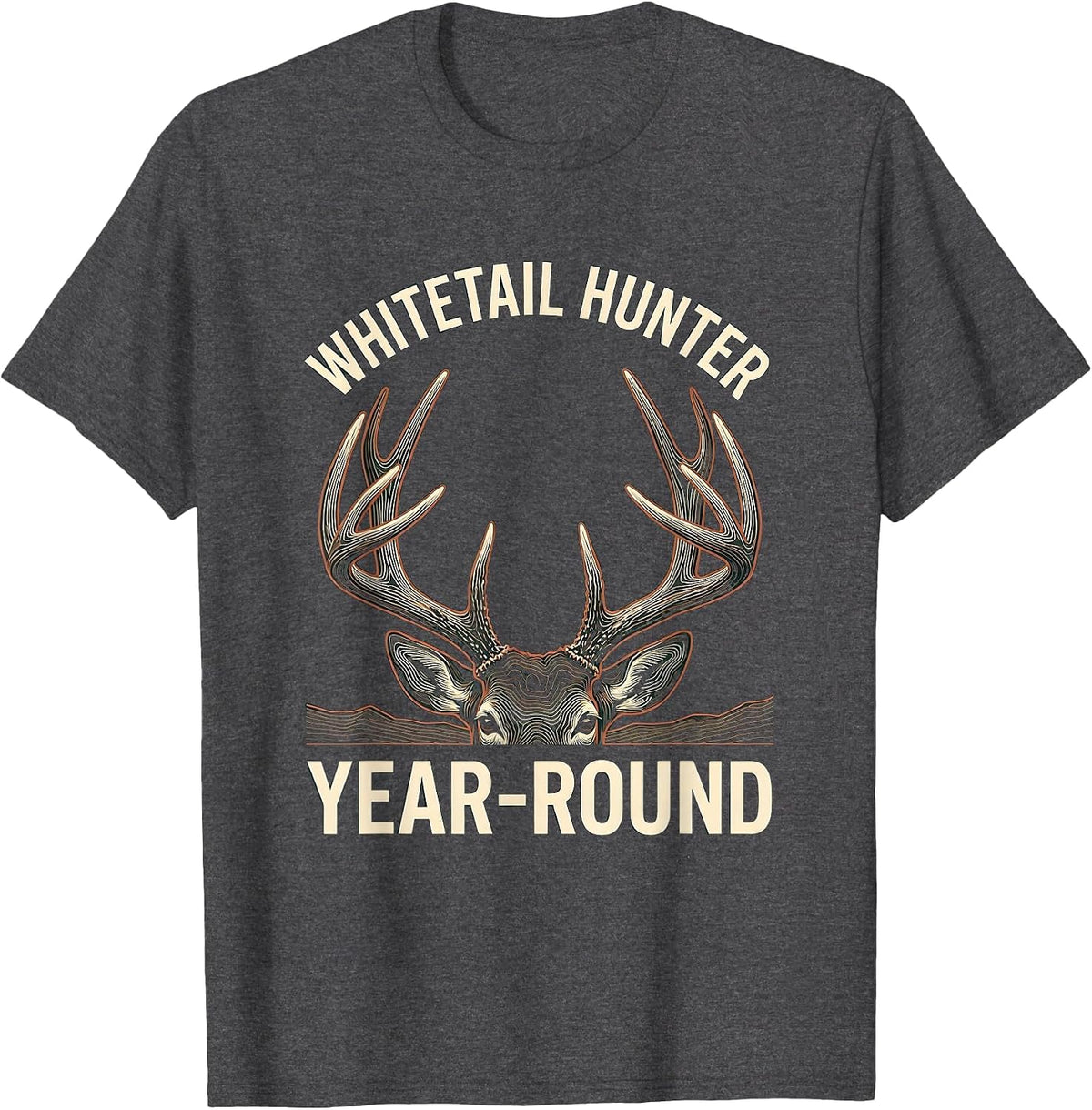 Men's Whitetail Hunter, Year-Round Topographic Contour Antler T-Shirt - Dark Heather Grey