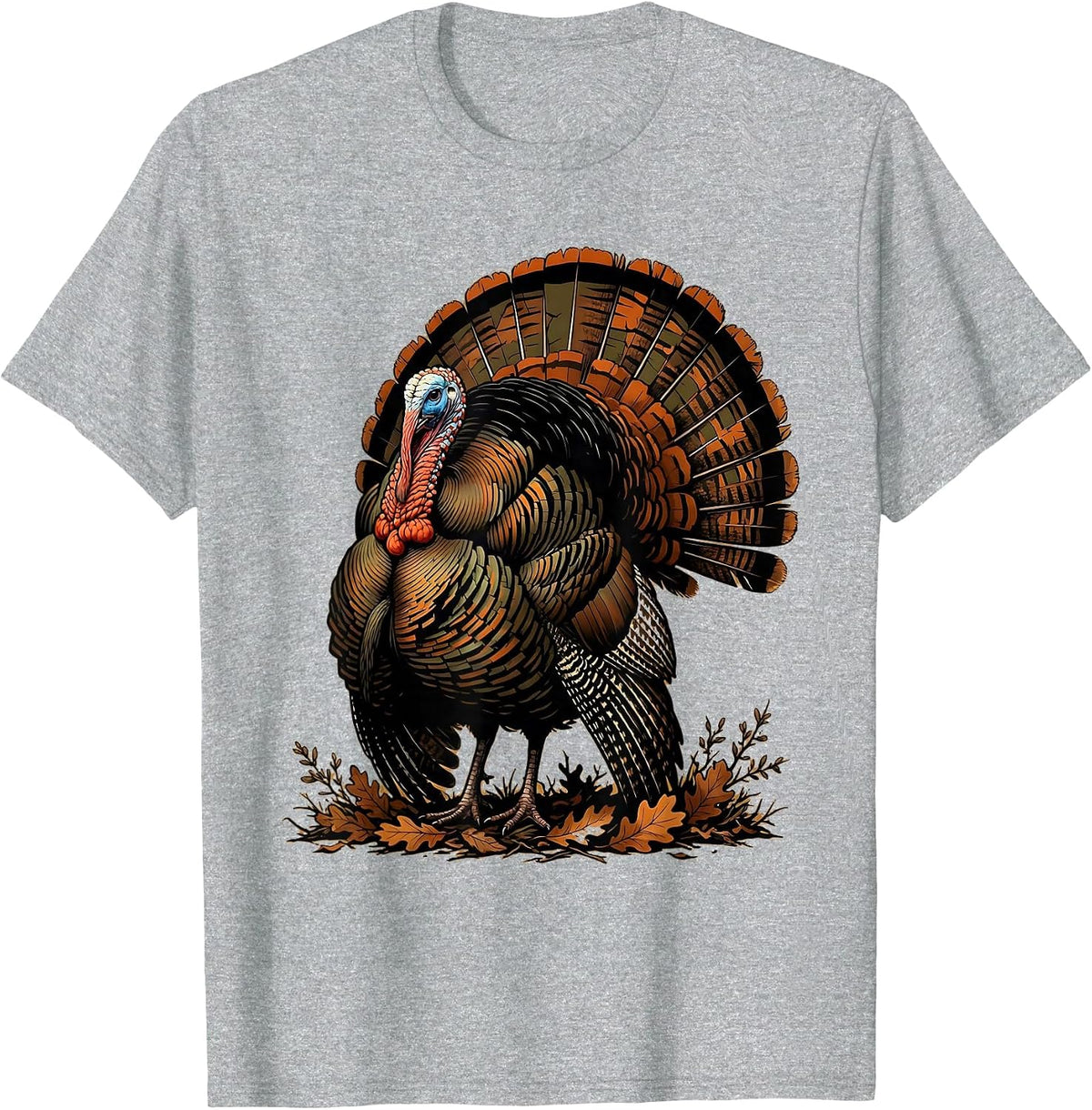 Men's Camo Turkey Strutting Through Autumn Brush T-Shirt - Heather Grey