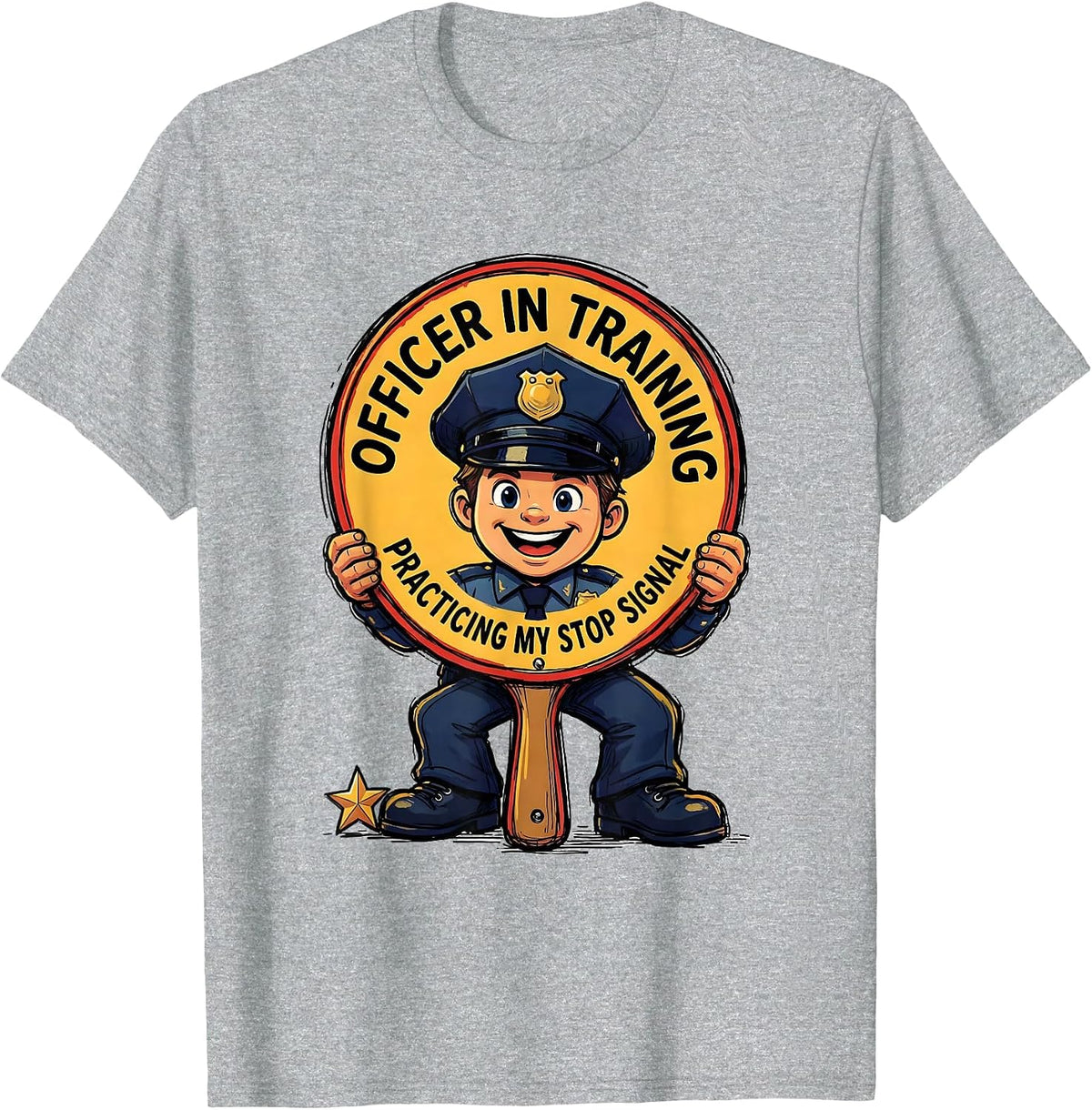 Men's Officer In Training, Practicing My Stop Signal Funny Police T-Shirt - Heather Grey