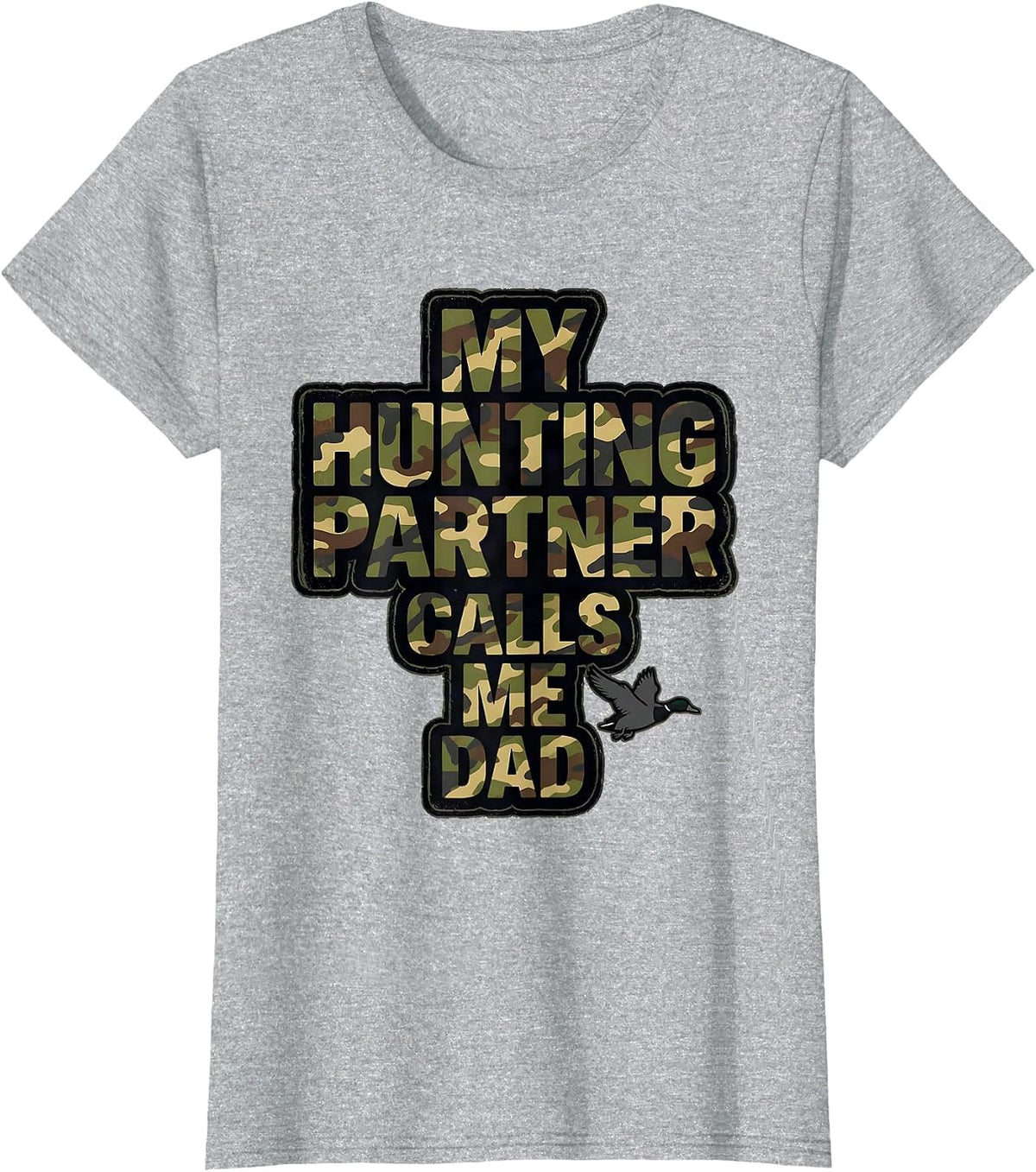 My Hunting Partner Calls Me Dad Bold Blocky Camo Duck T-Shirt - Heather Grey