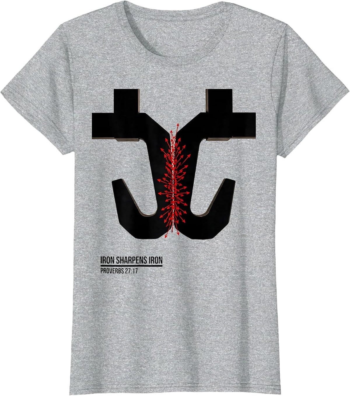 Women's Iron Sharpens Iron Proverbs 27:17 Christian Men Gym Workout T-Shirt - Heather Grey