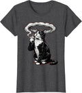 Women's Tuxedo Cat Smoking Dramatic Smoke Ring Art T-Shirt - Dark Heather Grey