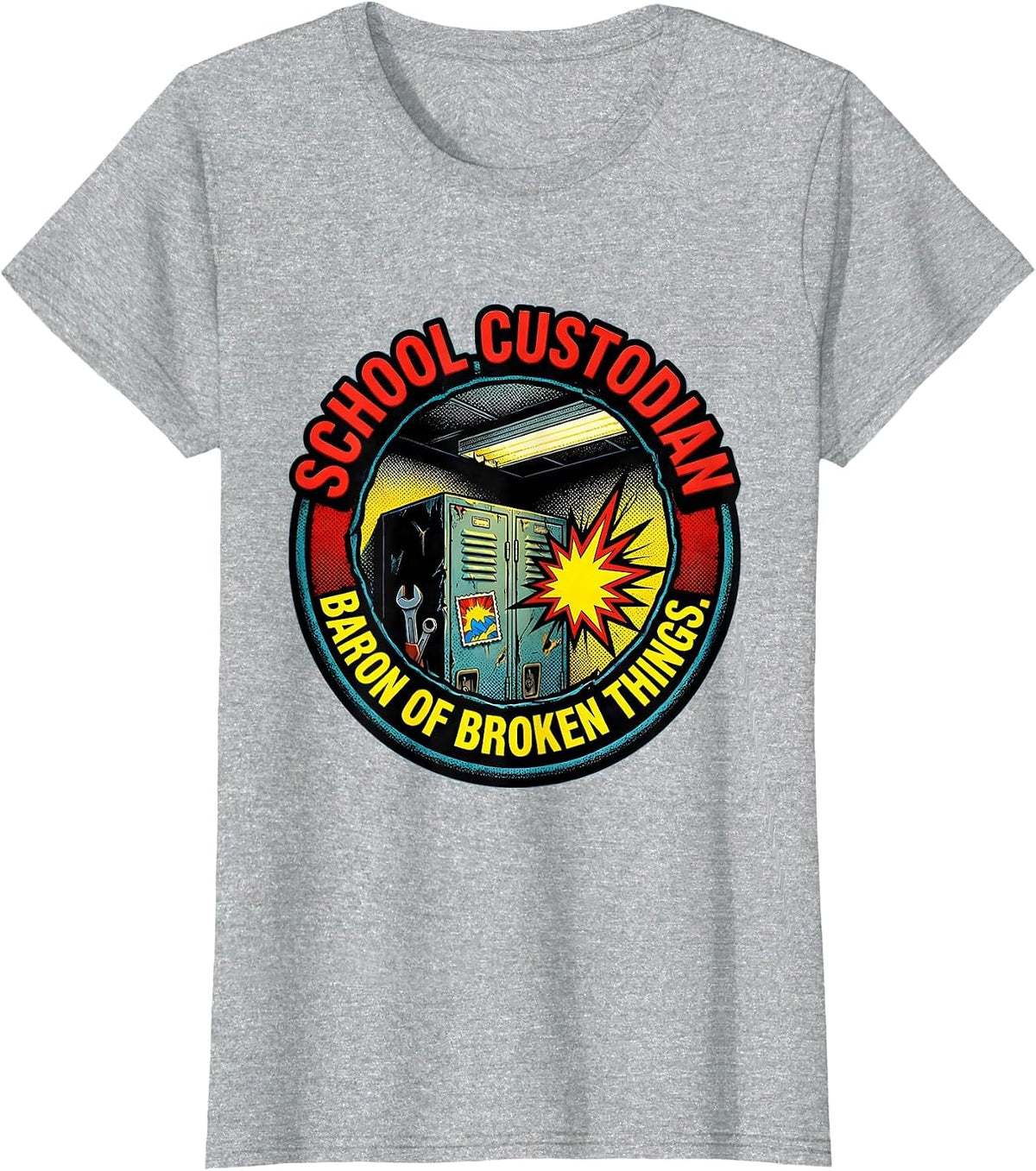 School Custodian, Baron of Broken Things Funny T-Shirt - Heather Grey