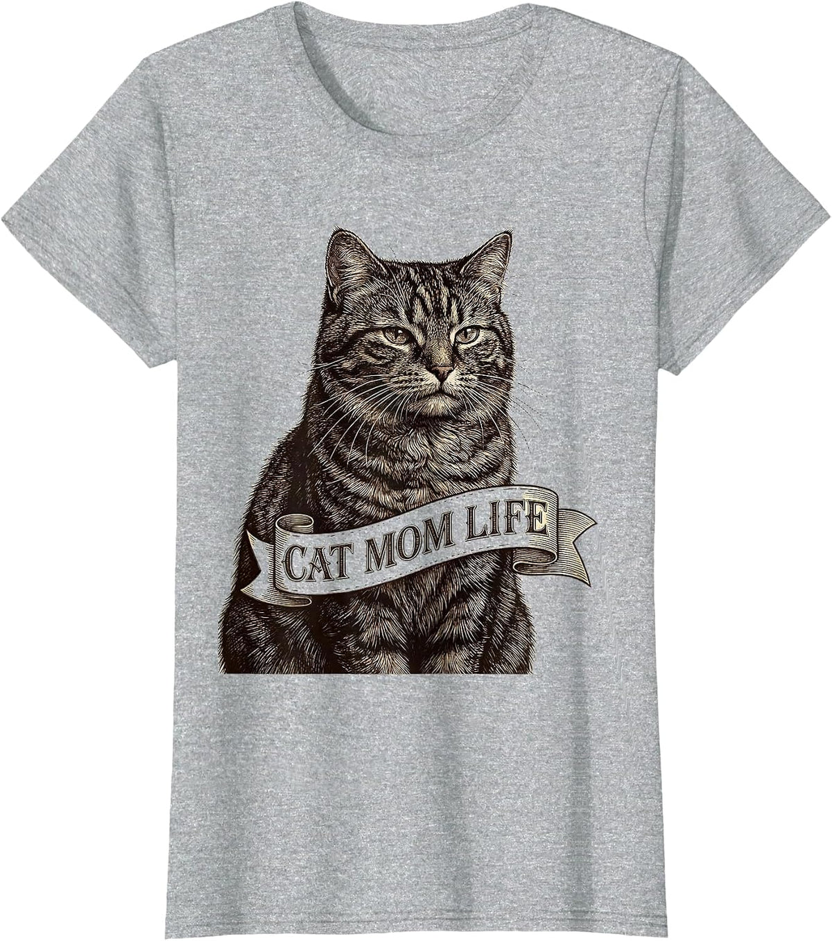 Women's Cat Mom Life Proud Feline Parent Design T-Shirt - Heather Grey