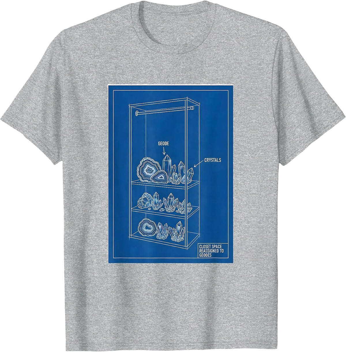Men's Closet Space Reassigned To Geodes Technical Blueprint Rock T-Shirt - Heather Grey